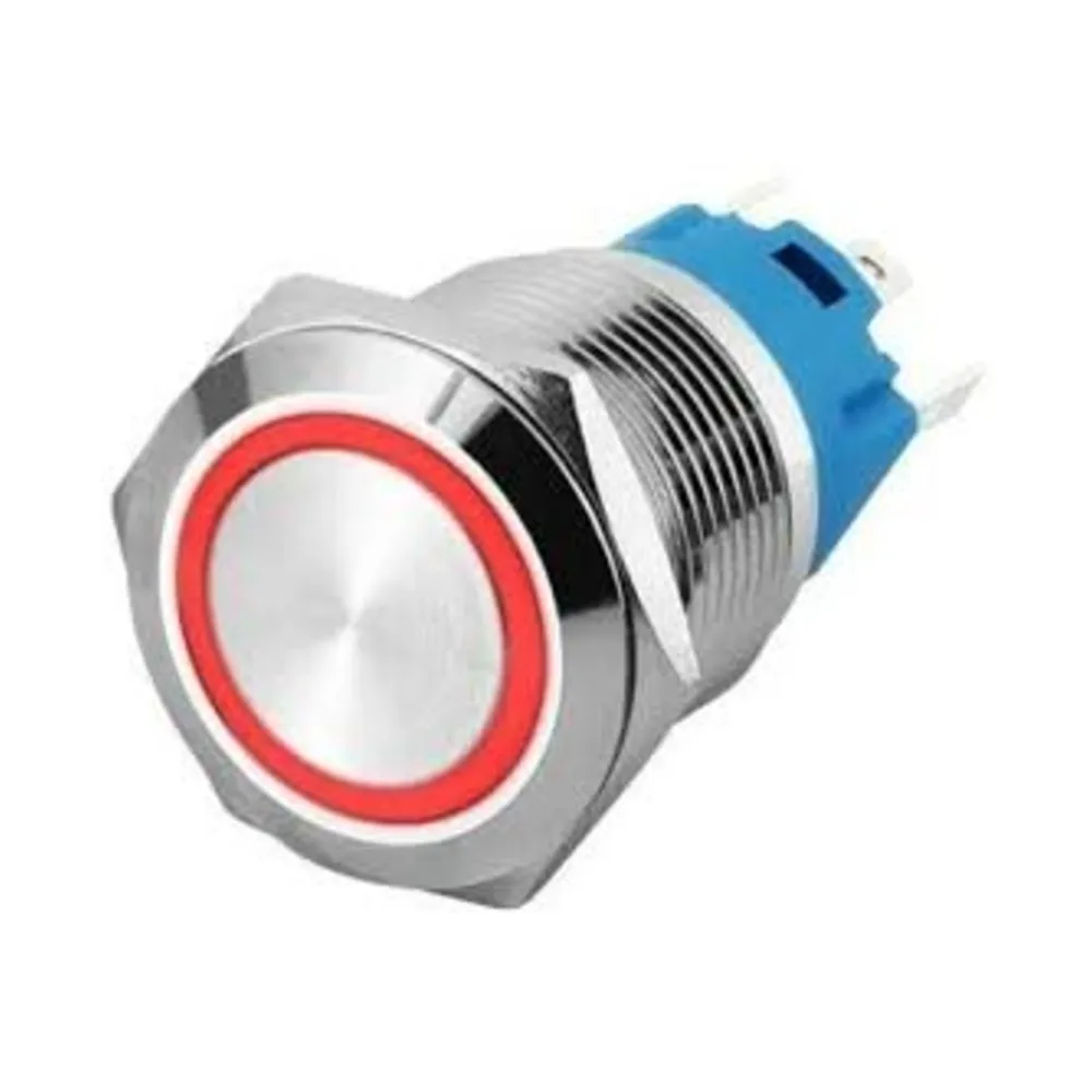 Flat Head Waterproof Metal Push Button Switch with Red Led Light 22mm Momentary 220V