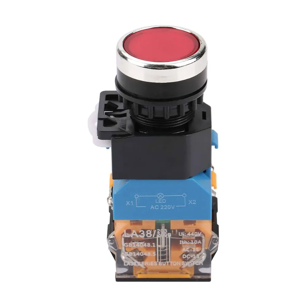 LA128A Push Button Switch Red 220V 3PIN 22MM Self-Locking