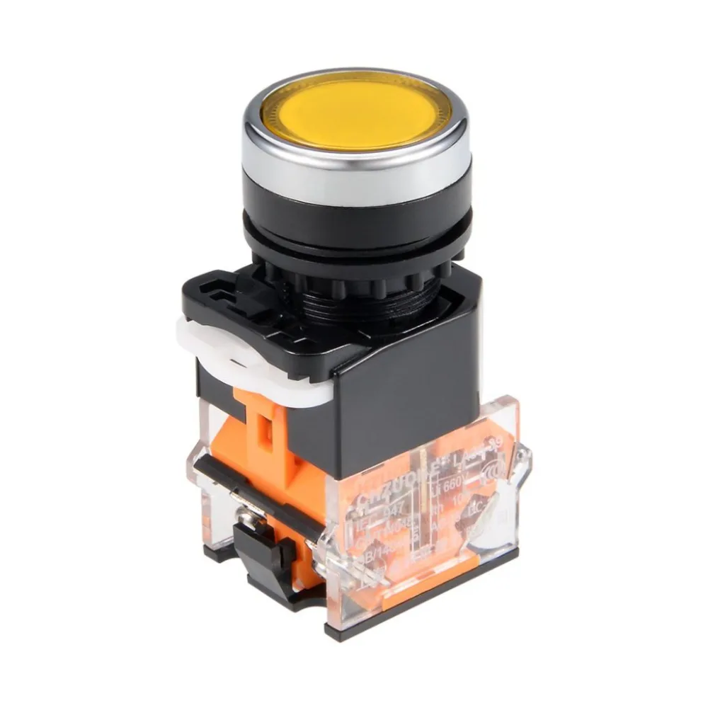 LA128A Push Button Switch Yellow 220V 3PIN 22MM Self-Locking