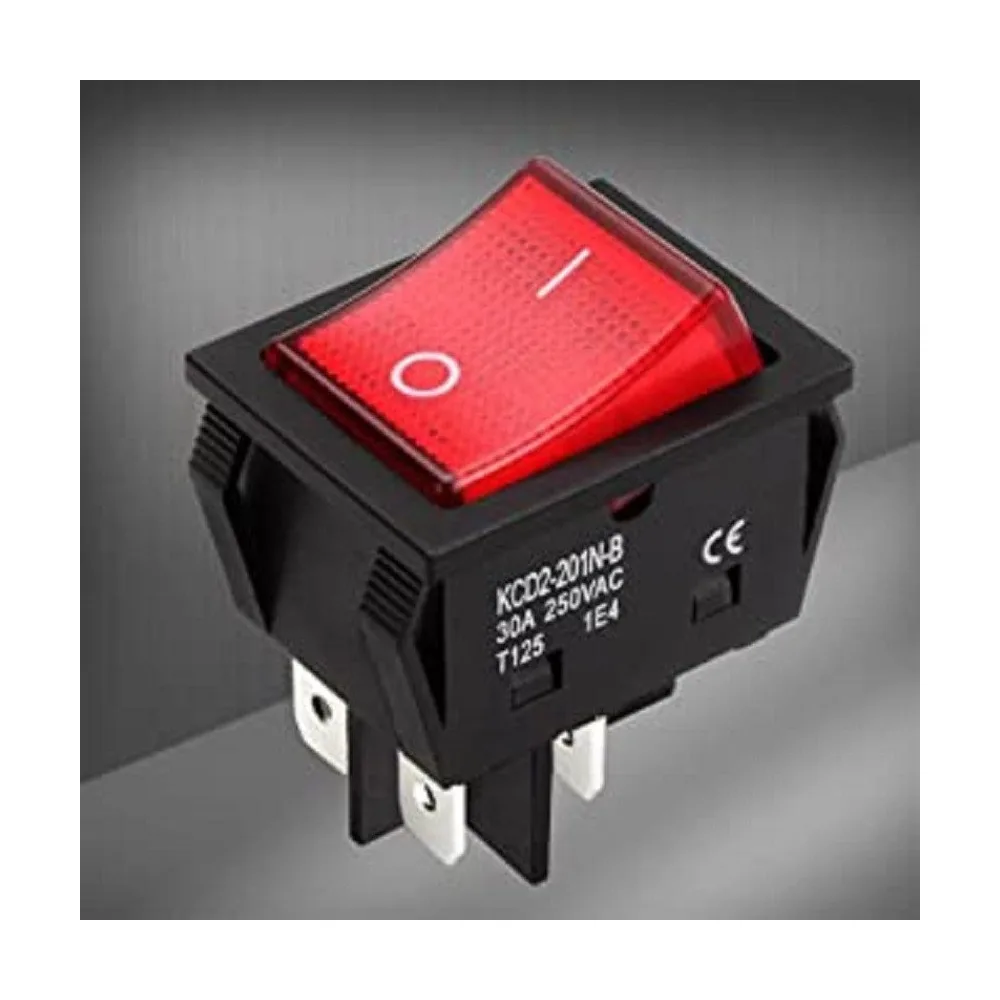 30A 250V Heavy Duty KCD4 Rocker Switch ON Off DPST 4 Pin With Red Lighted