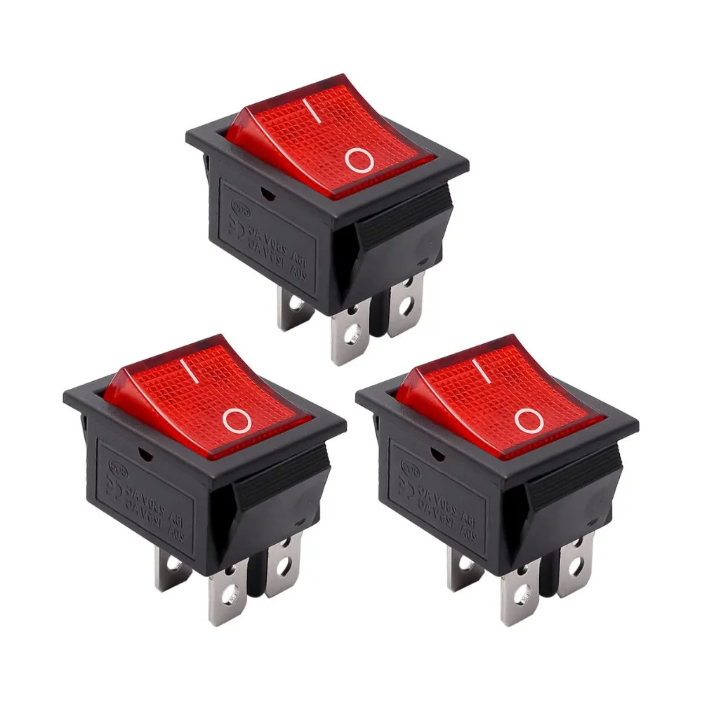 Switch Push Button 4-Pin DPST 15mm ON-OFF Red Lamp
